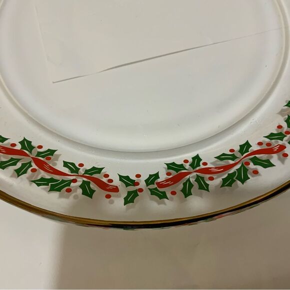 Set of 3  Arcoroc Christmas Holly Berry Plate 8” Red Ribbon Gold Trim G12 - Picture 7 of 7